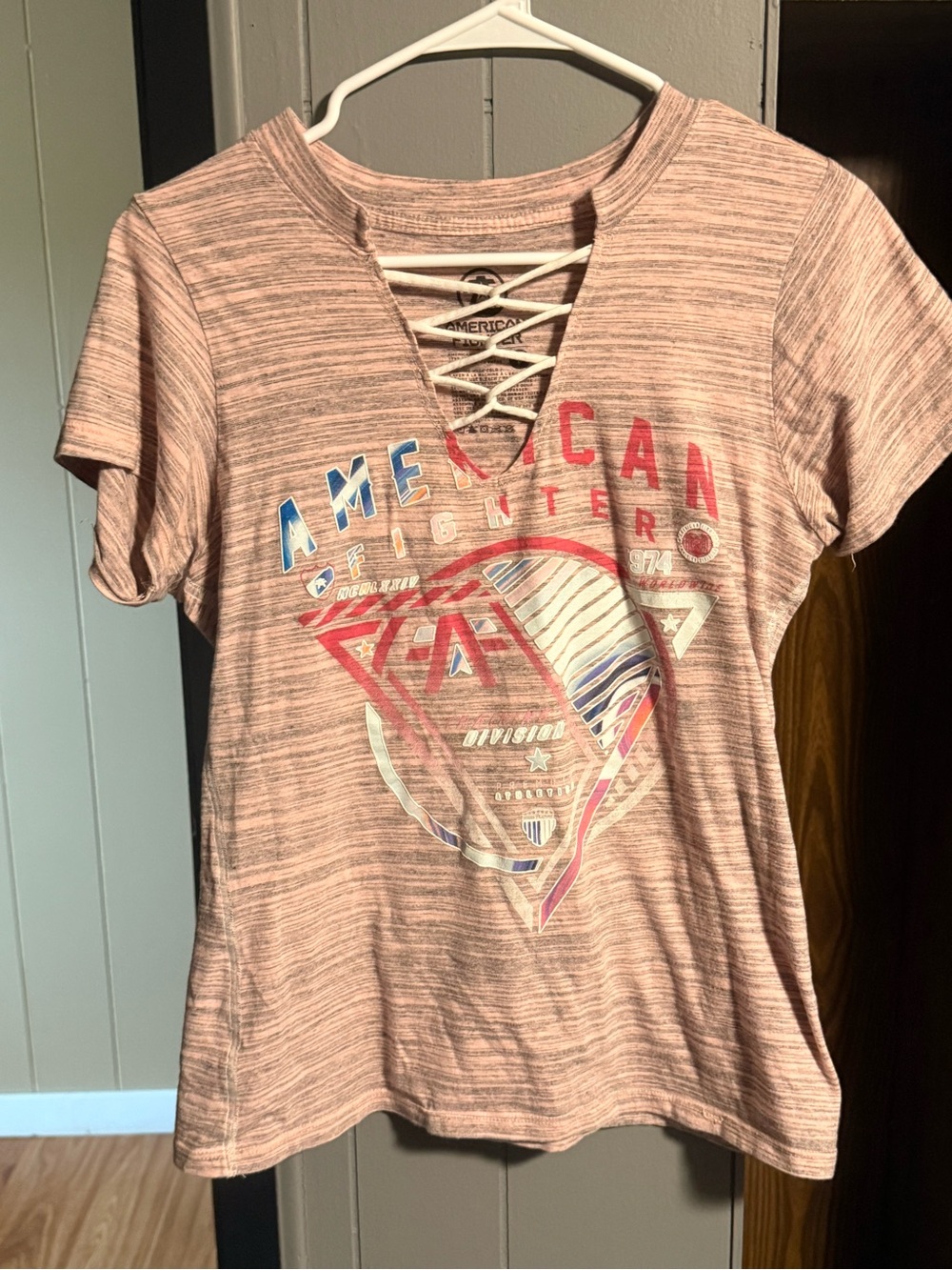 American Fighter Pink Heather Lace-Up Graphic Tee